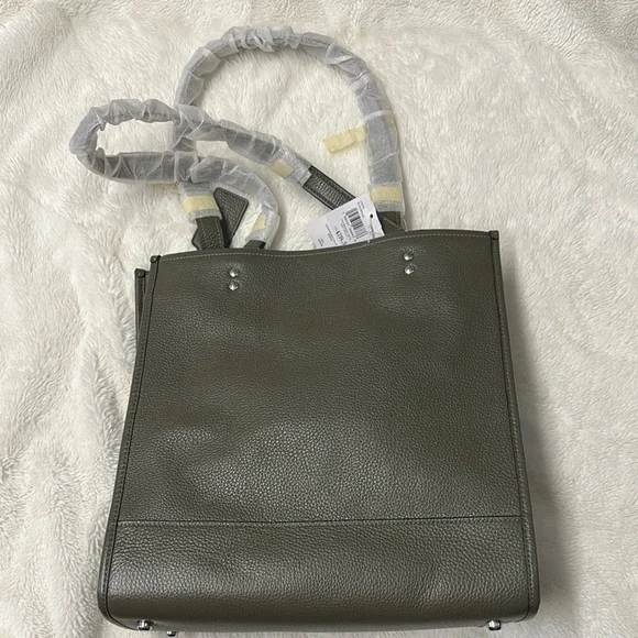Coach Green Leather Tote with Embossed Logo - Picture 5 of 10